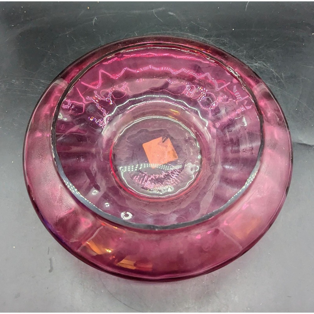 Vintage Pilgrim Glass Cranberry Console Bowl Ribbed Optic (PN 1584) 10" Chip